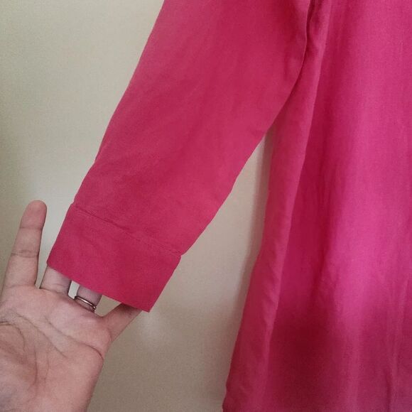 Eileen Fisher Lagenlook Fuchsia Long Sleeve Button-Up Linen Tunic Blouse Sz S - Picture 6 of 12